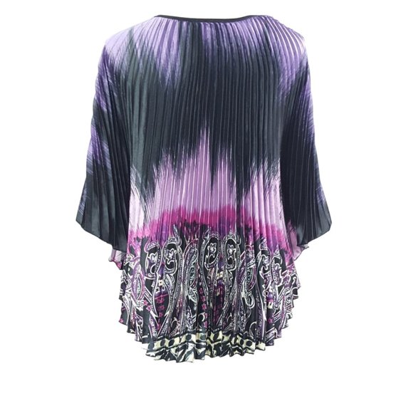 Butterfly Style Women Knife Pleated Blouse Paisley Purple - Picture 7 of 8